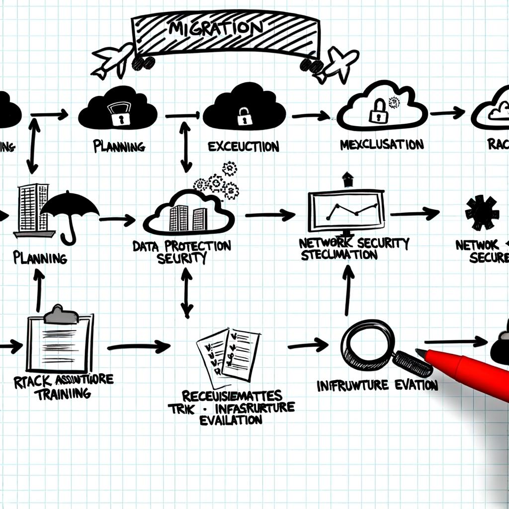 Flowchart showing migration of a company's systems to the cloud