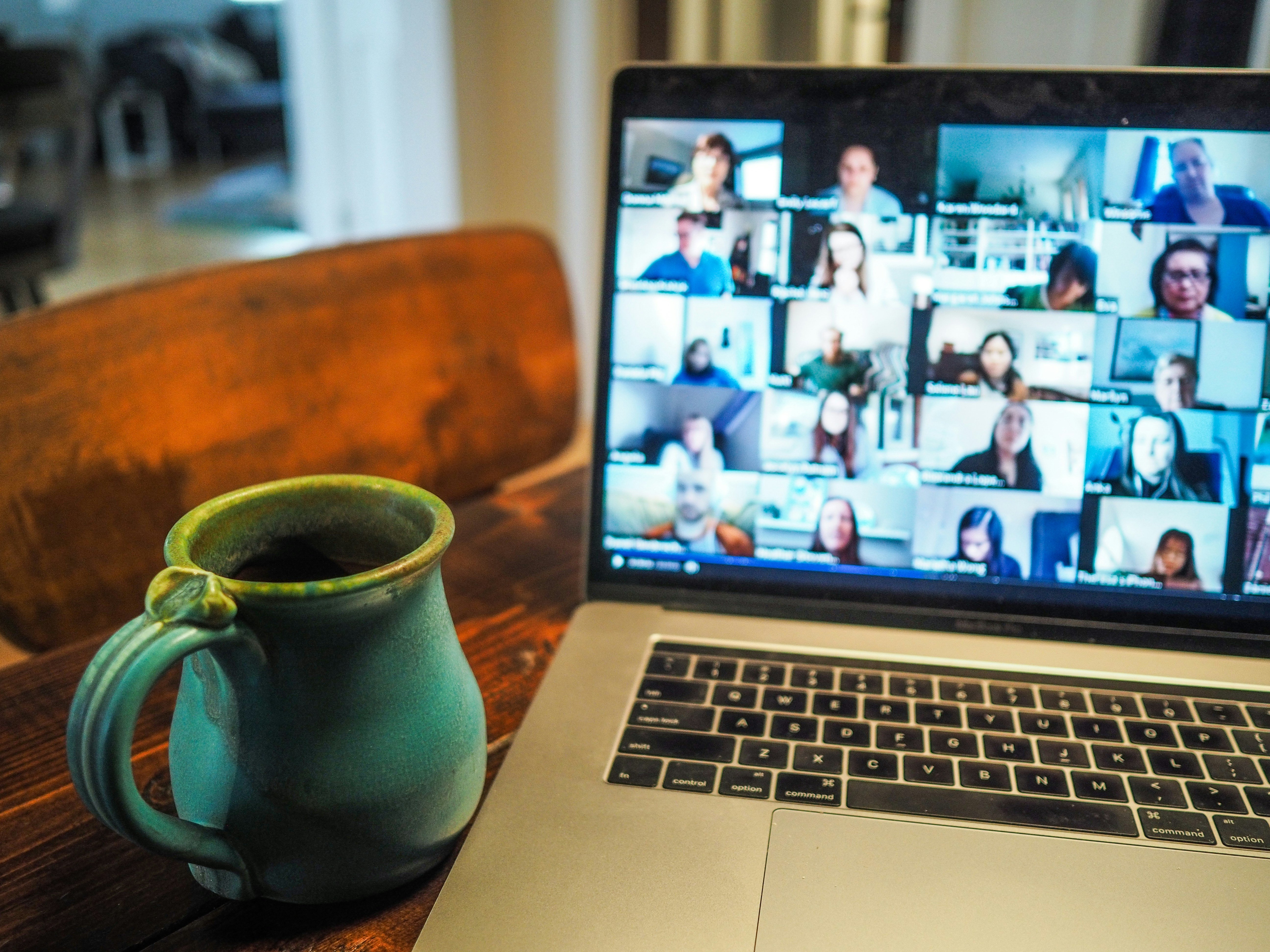 Work from home showing video conference meeting on a laptop